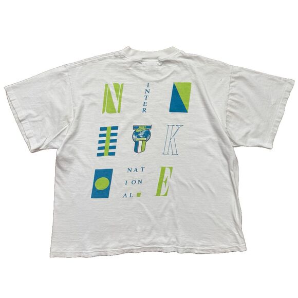 Rare Vintage 80s Nike International Swoosh Size L Abstract Single Stitch T Shirt - Picture 1 of 10